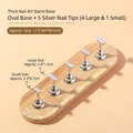 Professional magnetic nail display stand with oval wooden base and 5 silver holders - Oval Base (Silver Holder) / 1 Base + 5 Holders / Silver