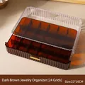 Stackable dark brown acrylic jewelry organizer tray with 24 compartments and drawer - 24 Grids / Dark Brown