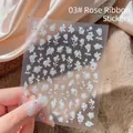 3D Relief Nageltattoos Weiße Rosen und Bänder mit Perlen für elegantes Nageldesign - Rosenband Blumenstil (MS-357)