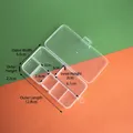 Dimensiones detalladas de la caja de almacenamiento transparente con varios compartimentos - 7 compartimentos fijos / 12.8x6.5x2.2cm