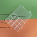 Dimensiones detalladas de la caja de almacenamiento de PP transparente con 12 compartimentos. - 12 Compartimentos Fijos / 19x13x3.5cm