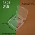 Vista detallada que muestra las dimensiones de una caja de almacenamiento cuadrada de PP - 9.5x9.5x3.5cm