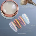 Solid aurora moonlight white nail powder showing effects on transparent and black bases - 05 Solid Moonlight Powder