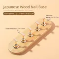 Japanese minimalist wooden nail art practice stand with 5 golden magnetic holders - Oval Base (Gold Holder) / 1 Base + 5 Holders / Gold