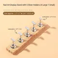 Japanese style wooden magnetic nail art stand with five silver holders for practice - Scalloped Base (Silver Holder) / 1 Base + 5 Holders / Silver