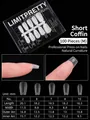 Short trapezoidal false nail tips size chart with 100 clear pieces in M size - Short T-Shape / 100 Pieces/Size M