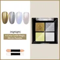 Professional 4-color solid magic mirror nail powder palette with chrome finish effect - Style 09# (Pearl Aurora Gold Silver)