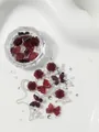 Elegant red camellia and bow nail art decoration kit featuring silver chains and pearls - Fujino Coral Box