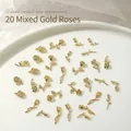 Premium 20pcs mixed set of golden 3D metal rose and tulip nail art charms for DIY - Mixed Rose Flowers / 20 Pieces Pack / Gold