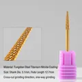 Professional gold tungsten steel nail drill bit with coarse teeth for precision manicure - Tapered Two-Way - F Fine / Gold
