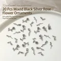 20pcs vintage silver-black metal rose nail art alloy ornaments for DIY decoration - Mixed Rose Flowers / 20 Pieces Pack / Black Silver