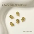 Elegant 3D gold metal rose nail art charms for manicures, set of 2 pieces for wholesale - Rose Flower Style (01#) / 2 Pieces/Pack (6*9.5mm) / Gold
