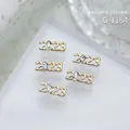 Luxurious 2023 new year nail art charm with sparkling zircon inlay in gold finish - Gold Oval Rhinestone Number Style (G-1184) / 1 Piece