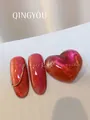 Premium rose red cat eye nail polish gel with ultra-sparkling diamond glitter effect - 12# Thorny Rose Red