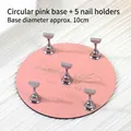 Roze ronde magnetische nageldisplaystandaard met 5 houders - Roze Ronde Basis Set (10cm)