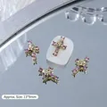 Exquisite vintage punk skull cross nail art charm with pink rhinestones in gold finish - Gold Skull Cross With Pink Stone (G963) / Single Piece
