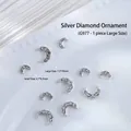 Dijes de plata en forma de luna creciente para uñas con pedrería clara - Estilo Luna Plateada con Diamantes (G977)