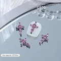 Breloque nail art croix en cristal rose style punk rétro pour décoration, variante 14x9mm - Croix Pierre Carrée Rose Argent (G970) / Pièce unique