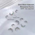 Amuletos de uñas de luna en aleación de plata con pedrería AB para arte de uñas 3D brillante - Estilo Luna Plateada Diamantes AB (G979)