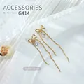Elegant bow-shaped nail charm with gold dangling chains and teardrop zircon, 50x10mm size. - Gold Bowknot Tassel Chain (g414) / 1 Piece (50*10mm)