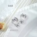 Silver heart-shaped nail charm with pearls and bow-knot cubic zirconia decoration - Silver Heart Pearl Drill (g425) / 1 Piece (15*11mm)