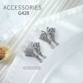 Silver butterfly zircon nail art charm with exquisite dangling water-drop stones - Silver Pave Butterfly Pendant (g428) / 1 Piece (15*15mm)
