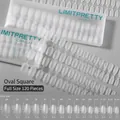 Faux ongles squoval transparents ultra-fins, lot de 120 avec tableau des tailles - Carré Arrondi / 240 Unités / Transparent Dépoli