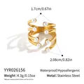 Detailed view of multi-layer 18K gold plated pearl ring with dimensions and specs - Multi-layer Pearl Open Style (YYR026156) / Gold