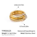 Detailansicht eines mehrlagigen Edelstahlrings mit Abmessungen und Materialangaben - Gold- und Silberton (YYR026125)