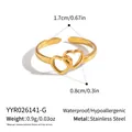 Detail view of the minimalist double heart motif on a gold-plated stainless steel ring - Minimalist Double Heart Hollow (YYR026141-G) / Gold (YYR026141-G)