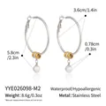 Detailed measurements of stainless steel hoop earrings with elegant pearl pendants. - Silver Style (YYE026098-M2)