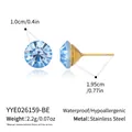 Detail view of blue crystal stud earrings with gold-plated stainless steel posts - Teal Blue (Gold Base)