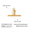 Detailed view of gold T-bar pendant with dimensions and stainless steel material info. - Pendant Only (YYAC2608012-G-WE) / Gold With White Zirconia (Pendant Only (Without Chain))