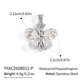 Detailed macro view of silver butterfly zircon pendant necklace showing product dimensions - Pendant Only (Without Chain) (YYAC2608011-P) / Silver
