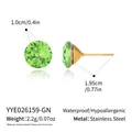Detail of green crystal stud earring with 1.0cm diameter and gold stainless steel post - Grass Green (Gold Base)