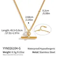 Detailed view of 18K gold plated T-bar pendant necklace with dimensions and materials - Necklace Set (YYN026104-G) / Gold