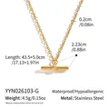Detailed view of gold T-bar stainless steel necklace with size and weight specs - Clavicle Chain (YYN026103-G) / Gold
