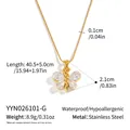 Detail view of butterfly zircon pendant necklace with size and material specifications - Butterfly Necklace (YYN026101-G) / Gold