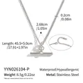 Detailed view of stainless steel T-pendant necklace with dimensions and material specs. - Necklace Set (YYN026104-P) / Silver