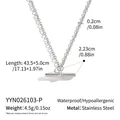 Detailed specifications of a stainless steel T-bar pendant necklace with zircon accents. - Clavicle Chain (YYN026103-P) / Silver
