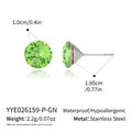Detailed specifications of round green crystal stud earrings in stainless steel. - Round Faceted Stud Earring (YYE026159-P-GN) / Bright Green (Silver Base)