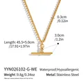 Detailed dimensions of gold T-bar necklace with zircon, showing 45.5cm chain length. - Gold with White Stone (With Necklace)