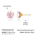 Dimension details for pink crystal stud earrings crafted in gold-plated stainless steel - Round Faceted Stud Earring (YYE026159-PK) / Pink (Gold Base)