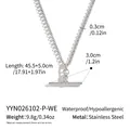 Detail view of silver stainless steel T-bar necklace with specifications and dimensions - Silver with White Stone (With Necklace)