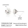 Detail view of round stainless steel crystal stud earrings with specific size specs - Clear White (Silver Base)