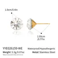 Detail view of round 18K gold plated stainless steel stud earrings with crystal glass - Clear (Gold Base)