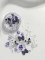 Purple camellia and butterfly bow nail art decoration kit with silver chain and pearls - Blue Butterfly Iris Box