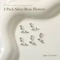 Silver metal rose nail charms, 3D alloy flower ornaments for nail art, 6x11mm size. - Rose Style (04#) / 2 Pieces/Pack (6*11mm) / Silver