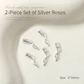 Elegant silver metal rose nail charms 3D alloy floral ornaments size 6x16mm for nail art - Rose Style (07#) / 2 Pieces/Pack (6*16mm) / Silver
