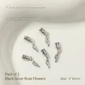 Vintage silver metal rose nail art charms 3D flower decoration 6x16mm for DIY manicure - Rose Style (08#) / 2 Pieces/Pack (6*16mm) / Black Silver